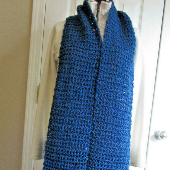 Chunky Blue Scarf Men Women Oversize Extra Long 125x7 Handmade Crochet Knit NWT - Picture 3 of 6
